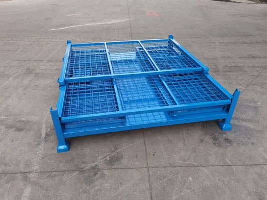 Stackbarer Klappbehälter aus Stahl mit Maschenschutz in blauer Farbe zur Lagerung der Materialproduktion