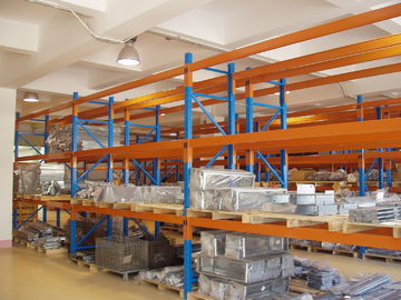 Drei Strahln-waagerecht ausgerichtete selektive Palettenregale für logistisches Management-Blau