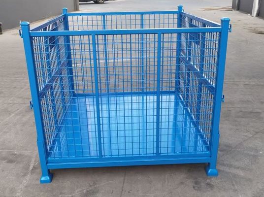 Stackbarer Klappbehälter aus Stahl mit Maschenschutz in blauer Farbe zur Lagerung der Materialproduktion
